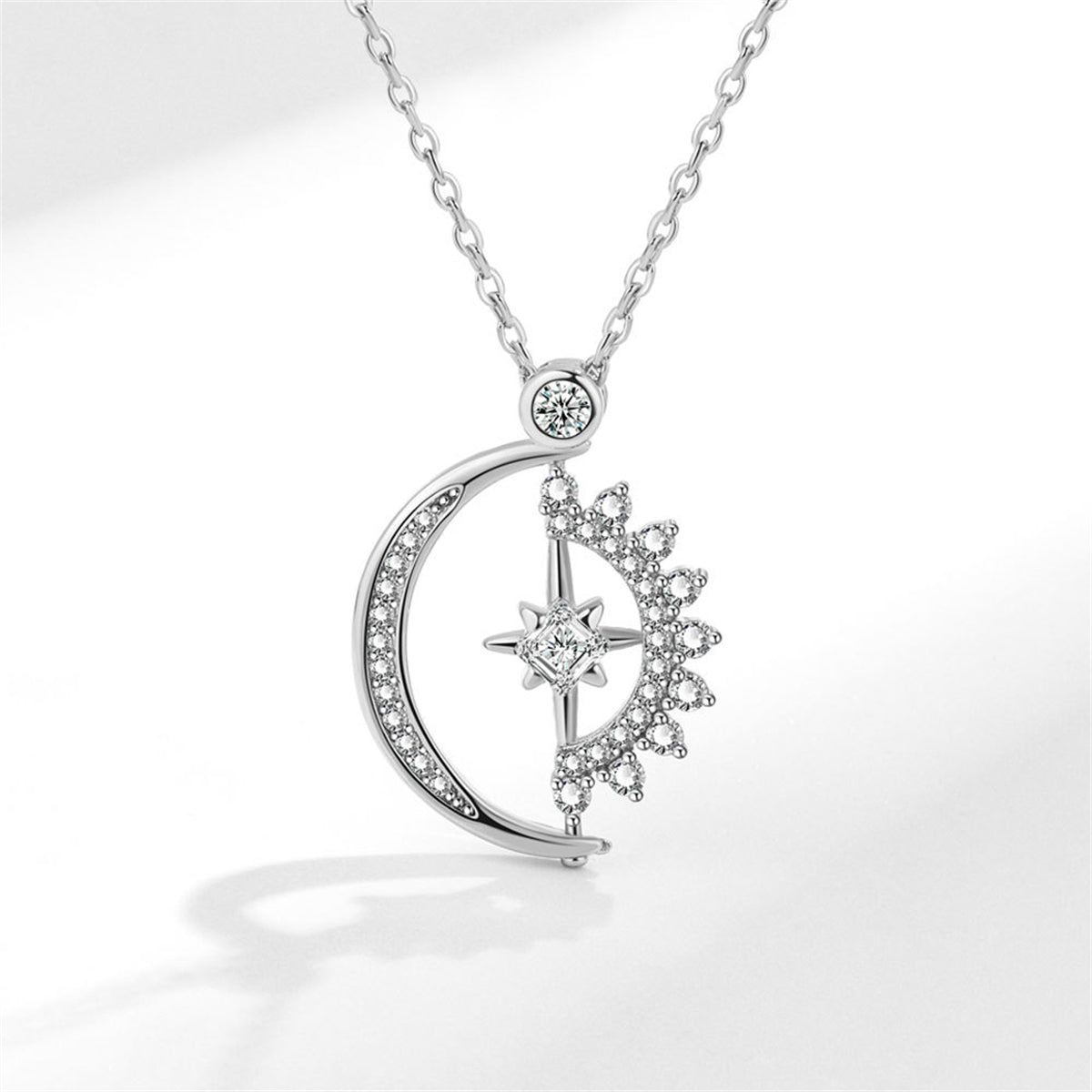 Crystal & Cubic Zirconia Silver-Plated Celestial Spinning Pendant Necklace