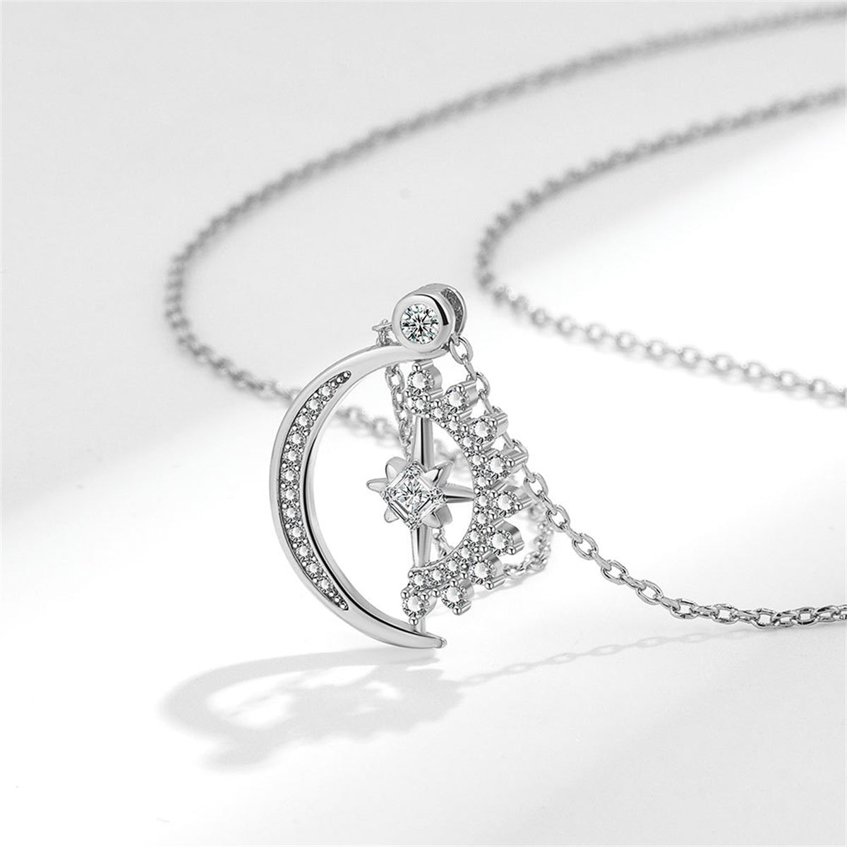 Crystal & Cubic Zirconia Silver-Plated Celestial Spinning Pendant Necklace