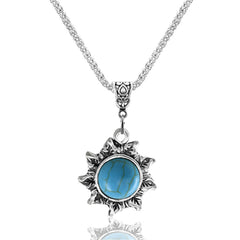 Turquoise & Silver-Plated Sun Pendant Necklace & Earrings