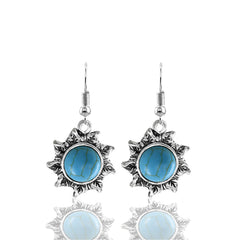 Turquoise & Silver-Plated Sun Pendant Necklace & Earrings