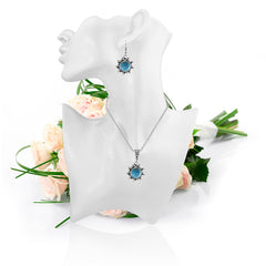 Turquoise & Silver-Plated Sun Pendant Necklace & Earrings