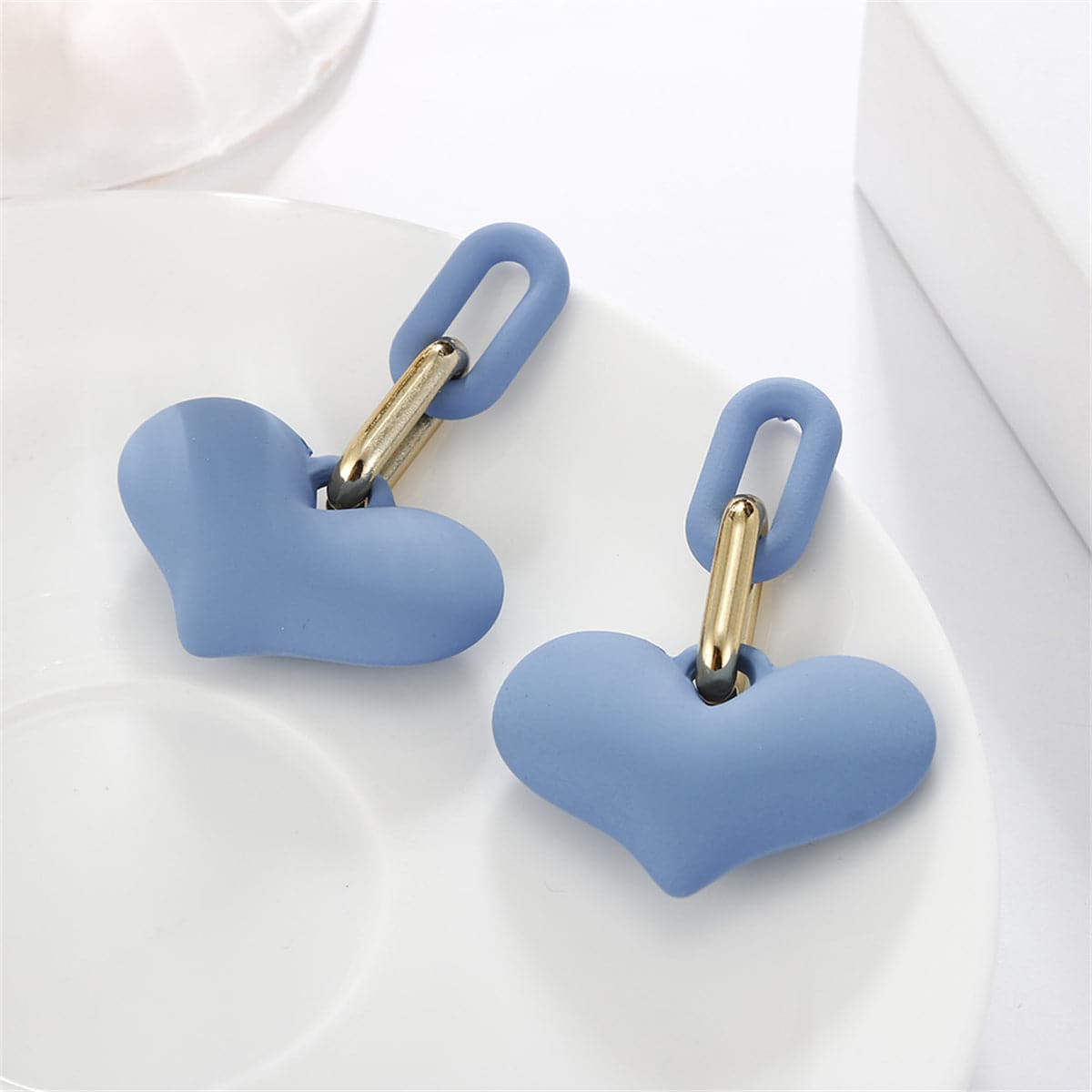 Blue & 18K Gold-Plated Heart Paper Clip Drop Earrings