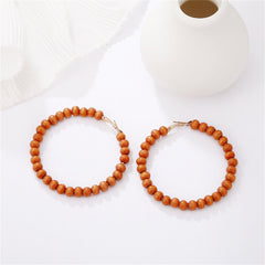 Brown Wood & 18K Gold-Plated Beaded Hoop Earrings