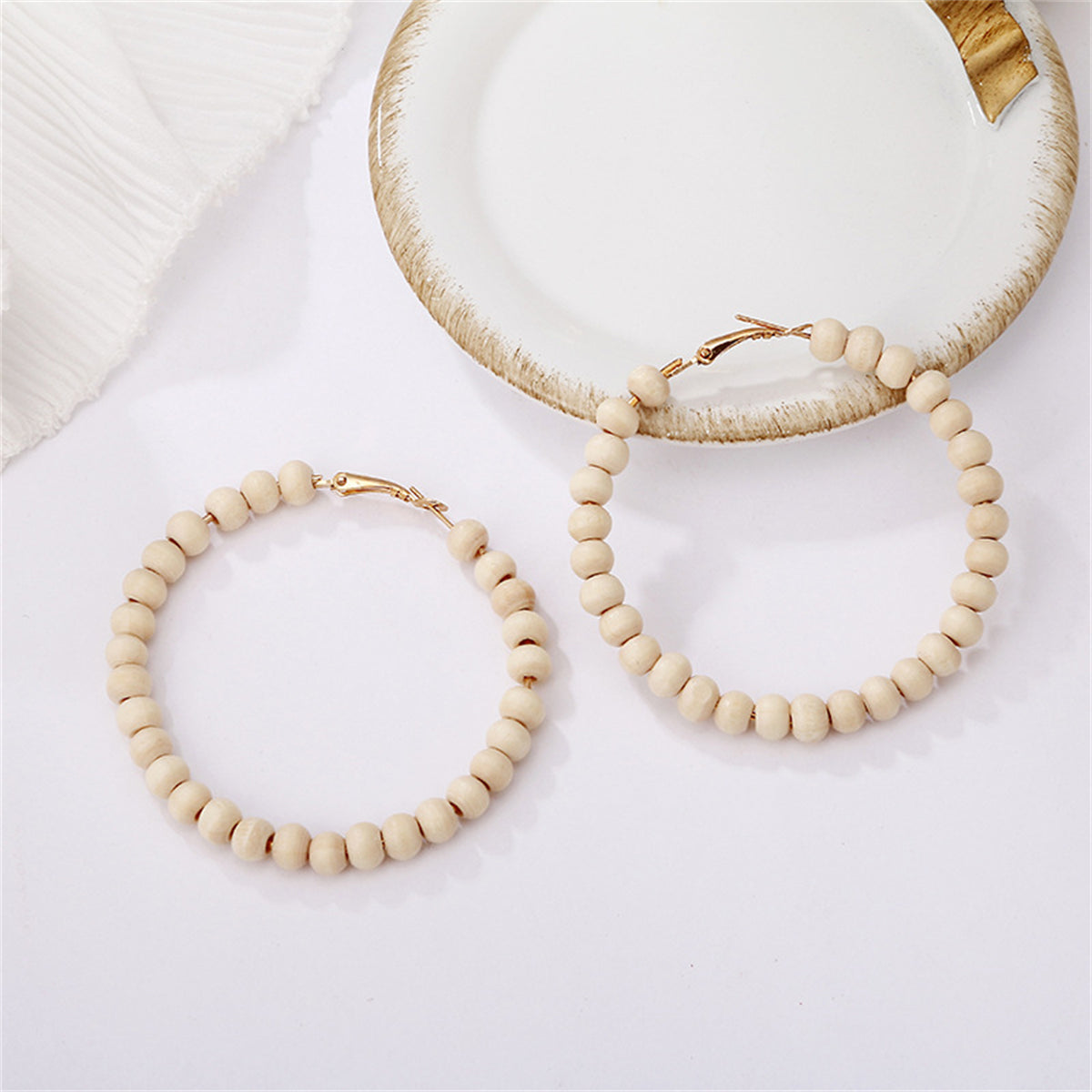 Wood & 18K Gold-Plated Beaded Hoop Earrings