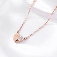 Cubic Zirconia & 18K Rose Gold-Plated 'Lock Love' Heart Pendant Necklace