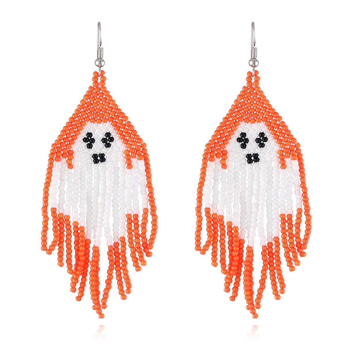 Orange Howlite & Silver-Plated Ghost Tassel Drop Earrings