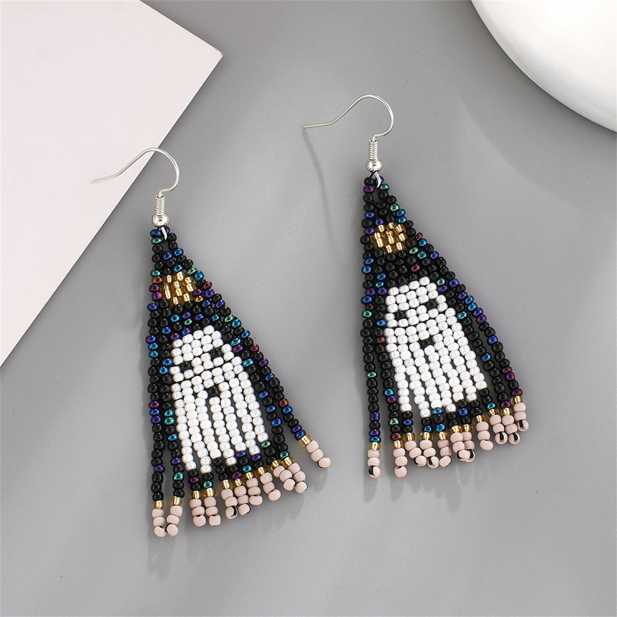 Blue Howlite & Silver-Plated Ghost Tassel Drop Earrings