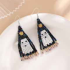 Blue Howlite & Silver-Plated Ghost Tassel Drop Earrings