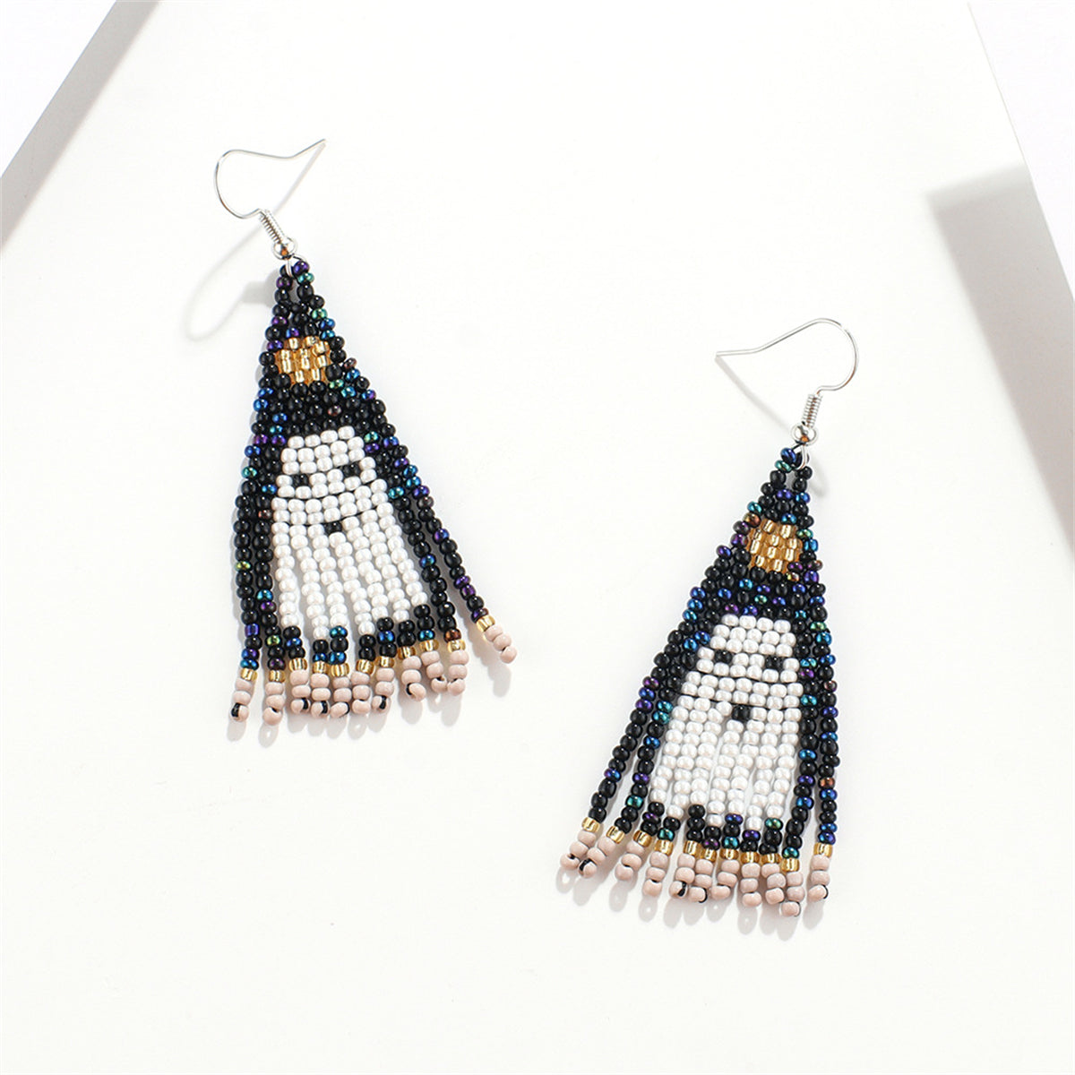 Blue Howlite & Silver-Plated Ghost Tassel Drop Earrings