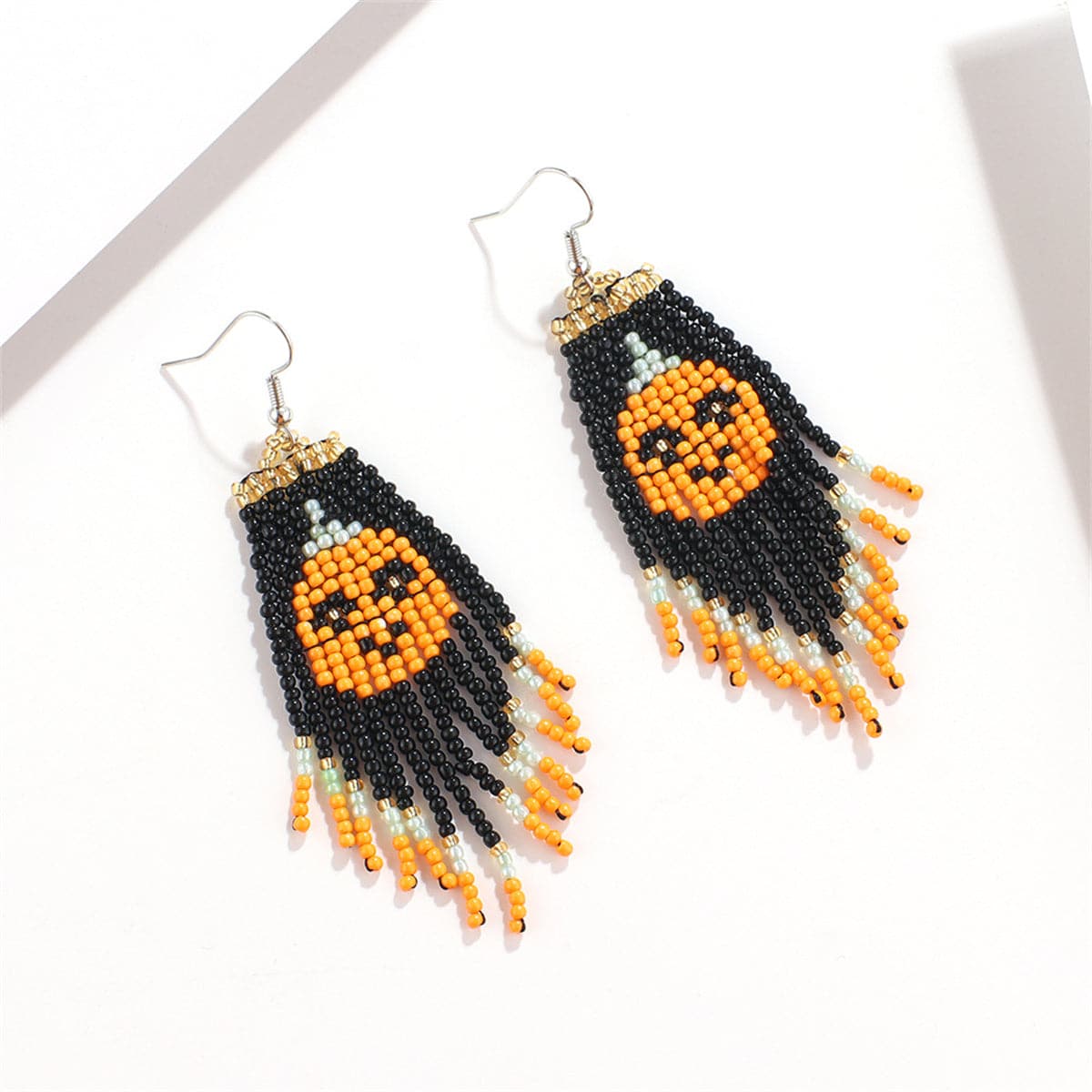 Black Howlite & Silver-Plated Pumpkin Tassel Drop Earrings