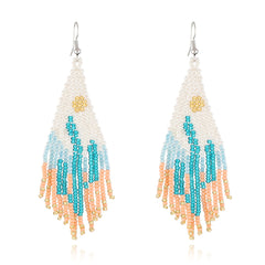 Blue & Orange Howlite Cactus Tassel Drop Earrings