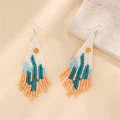 Blue & Orange Howlite Cactus Tassel Drop Earrings