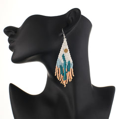 Blue & Orange Howlite Cactus Tassel Drop Earrings