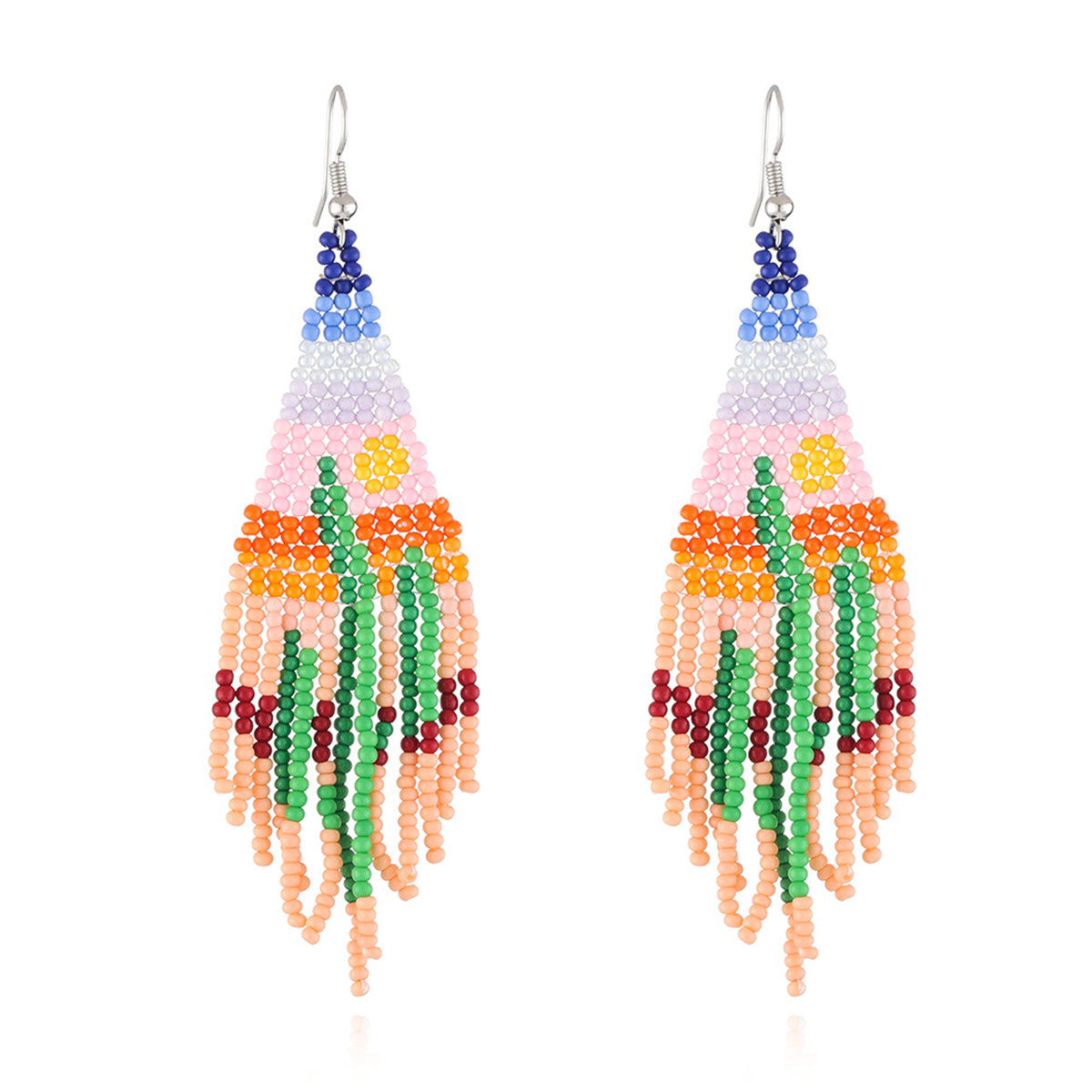 Green & Orange Howlite Cactus Tassel Drop Earrings