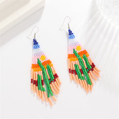 Green & Orange Howlite Cactus Tassel Drop Earrings