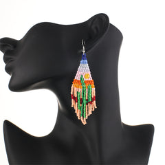 Green & Orange Howlite Cactus Tassel Drop Earrings