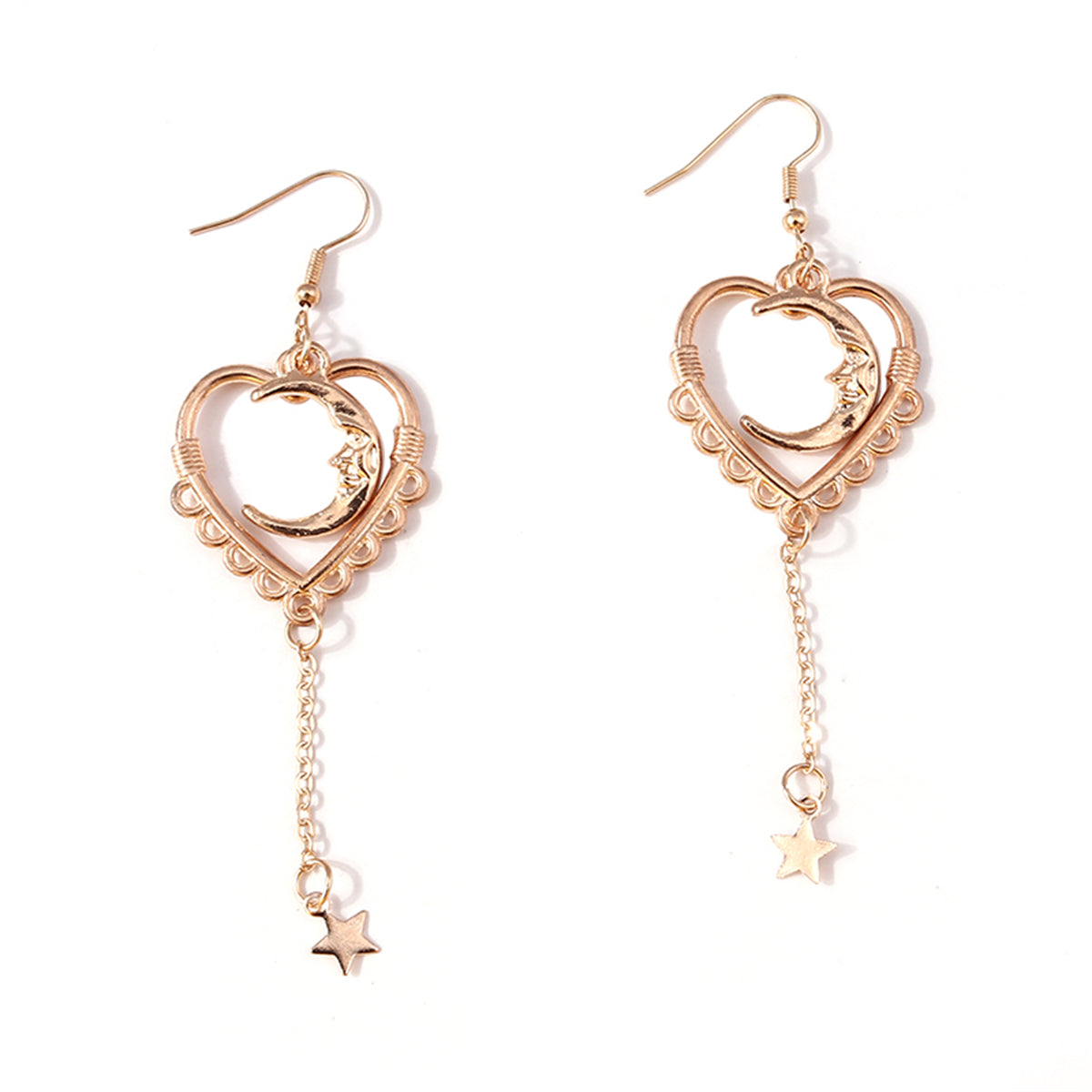 18K Rose Gold-Plated Moon Heart Star Drop Earrings