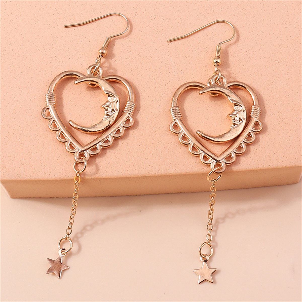 18K Rose Gold-Plated Moon Heart Star Drop Earrings