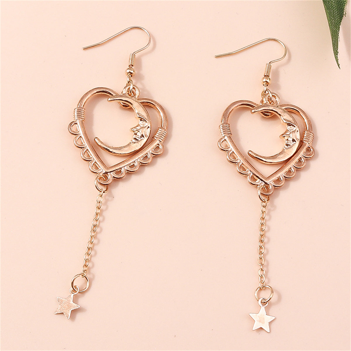 18K Rose Gold-Plated Moon Heart Star Drop Earrings