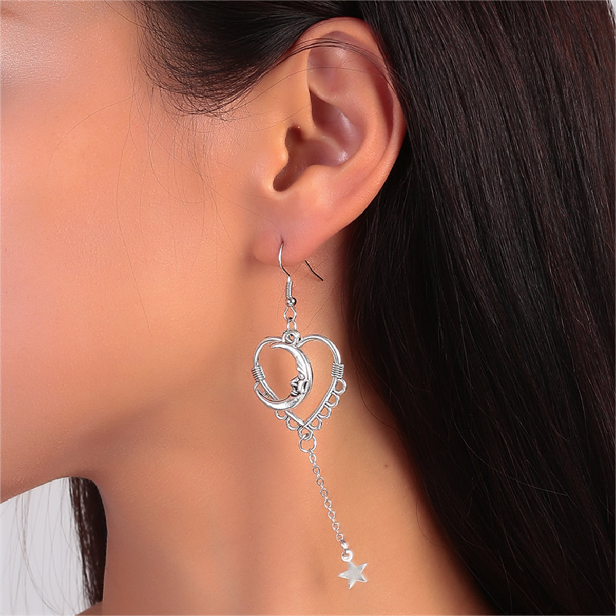 Silver-Plated Moon Heart Star Drop Earrings