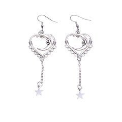 Silver-Plated Moon Heart Star Drop Earrings