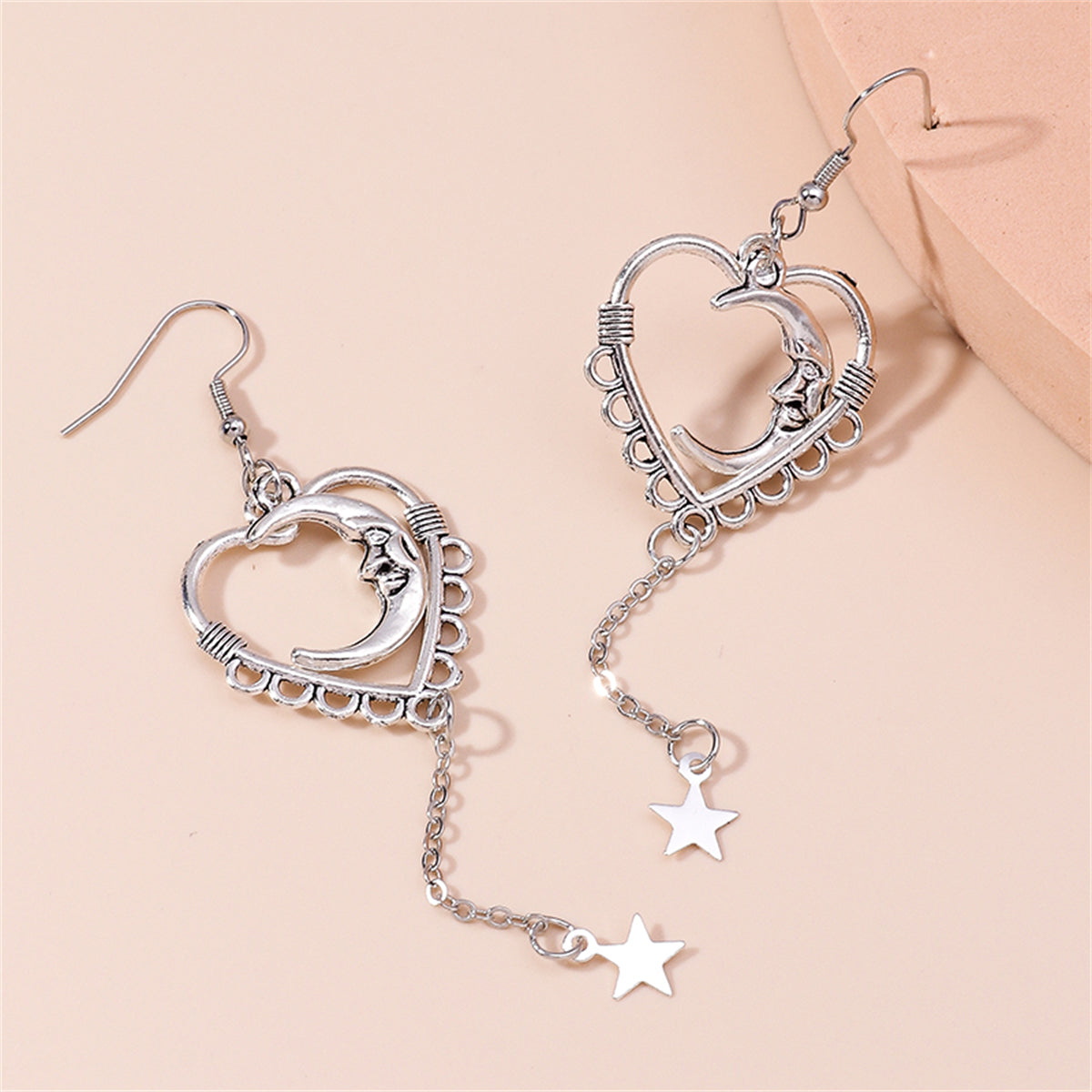 Silver-Plated Moon Heart Star Drop Earrings