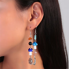 Blue Resin & Acrylic Silver-Plated Mushroom Celestial Drop Earrings