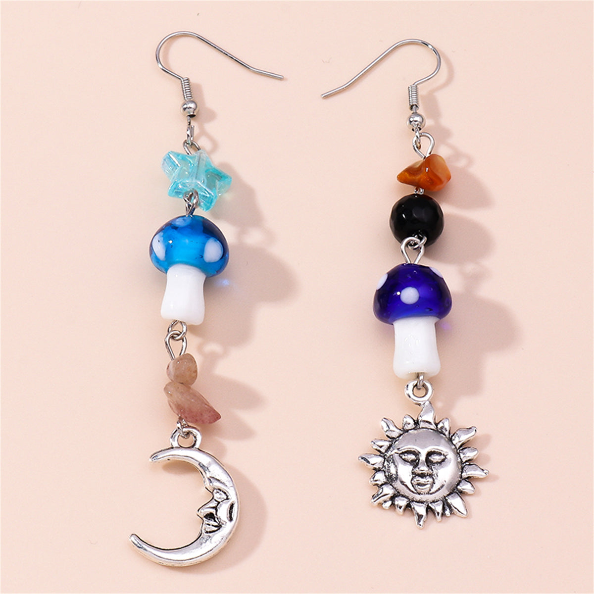 Blue Resin & Acrylic Silver-Plated Mushroom Celestial Drop Earrings