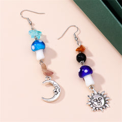 Blue Resin & Acrylic Silver-Plated Mushroom Celestial Drop Earrings