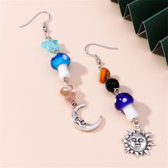 Blue Resin & Acrylic Silver-Plated Mushroom Celestial Drop Earrings