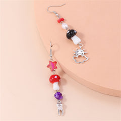 Red Resin & Silver-Plated Mushroom Teeth Drop Earrings