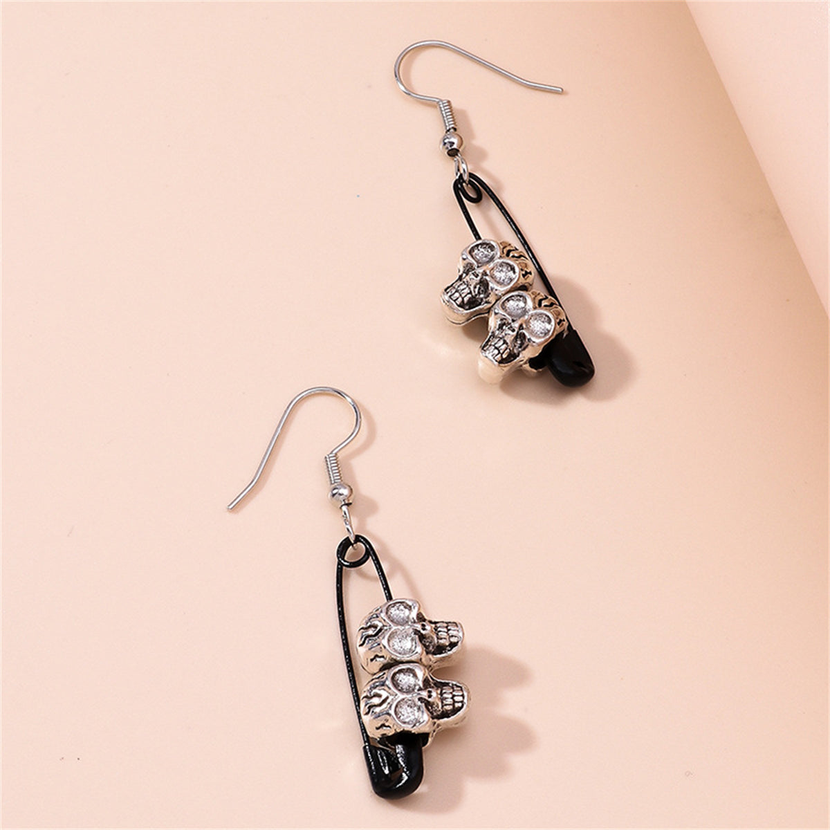 Black & Silver-Plated Skull Pin Drop Earrings