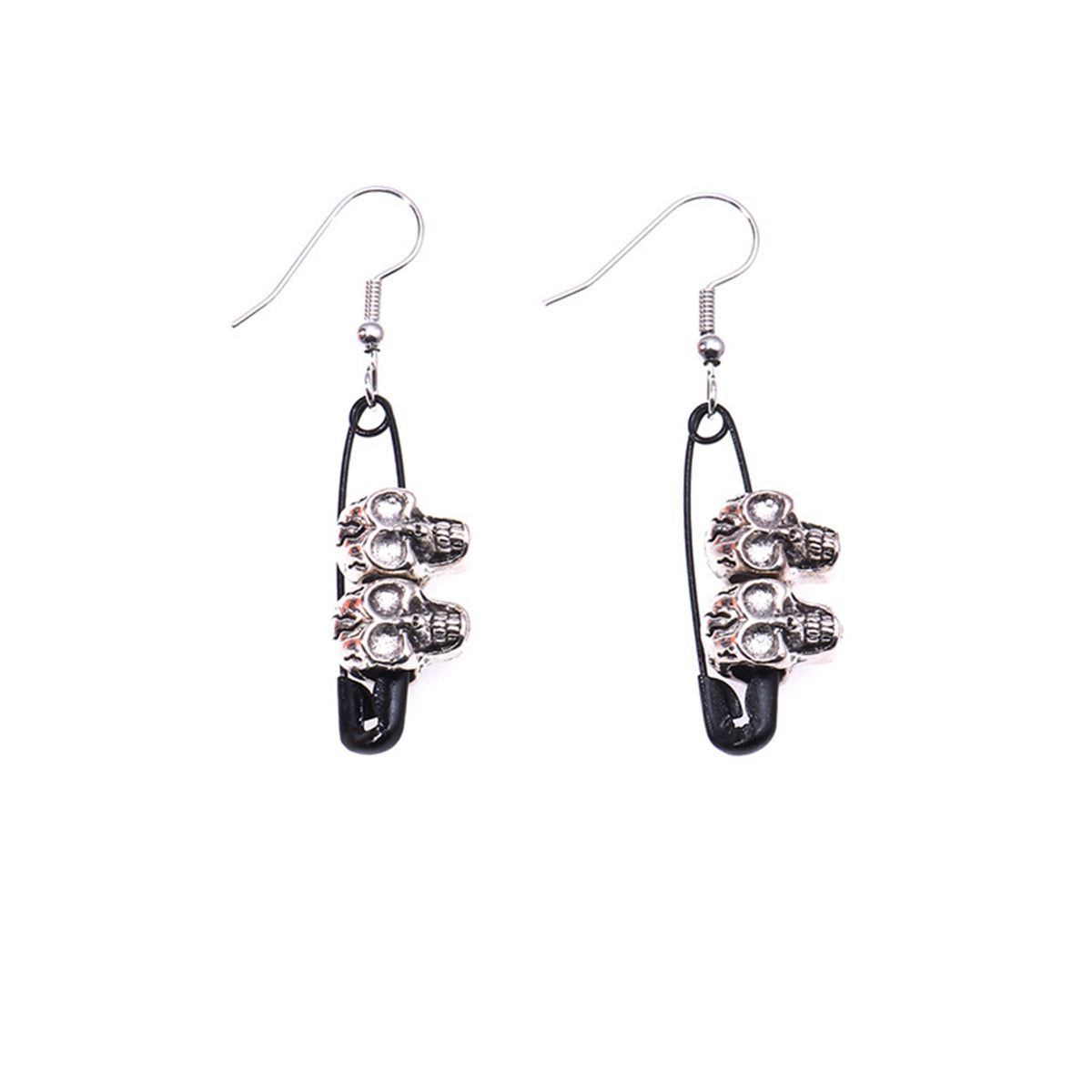 Black & Silver-Plated Skull Pin Drop Earrings