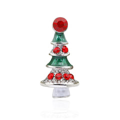 Red Cubic Zirconia & Green Enamel Holiday Tree Brooch