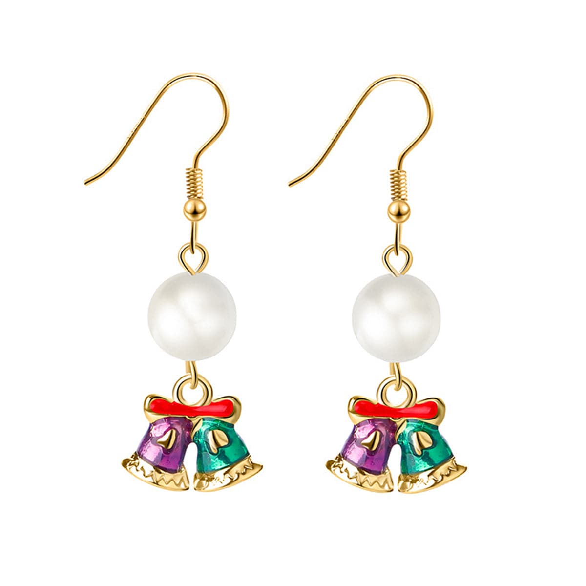 Green Enamel & Pearl 18K Gold-Plated Bell Drop Earrings