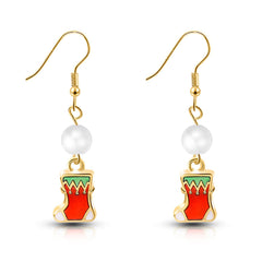 Red Enamel & Pearl Stocking Drop Earrings