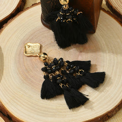 Black Polyster & Acrylic 18K Gold-Plated Tassel Drop Earrings