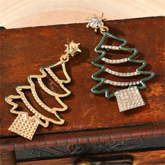 Cubic Zirconia & 18K Gold-Plated Openwork Christmas Tree Drop Earrings