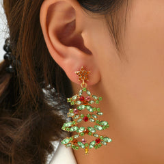 Light Green Crystal & Cubic Zirconia Star Christmas Tree Drop Earrings