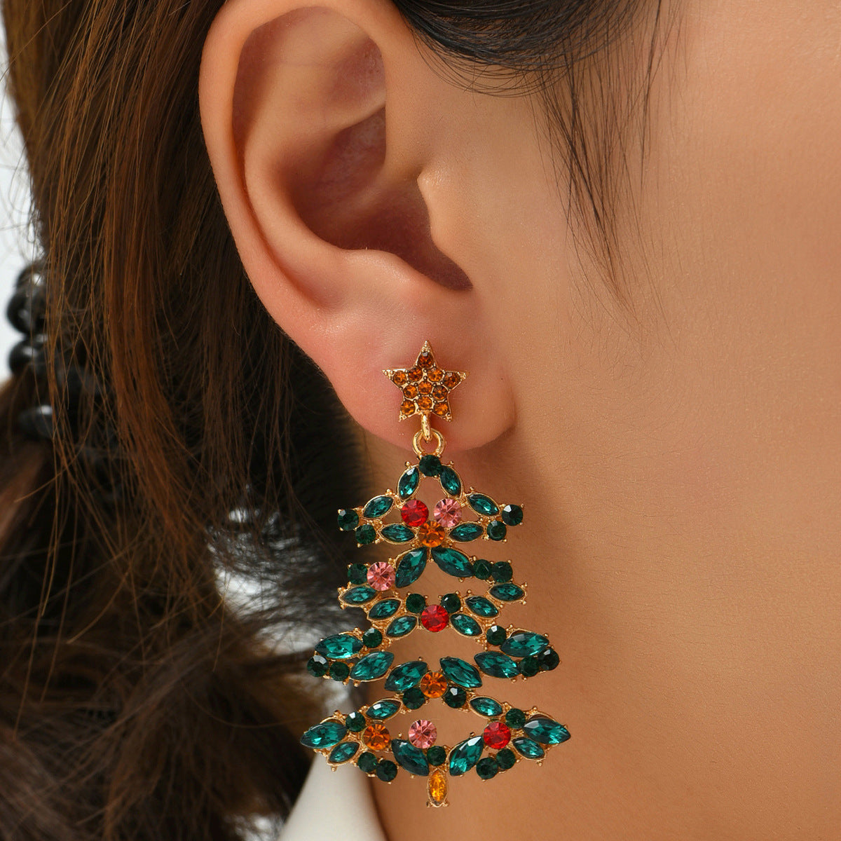 Green Crystal & Cubic Zirconia Tree Drop Earrings