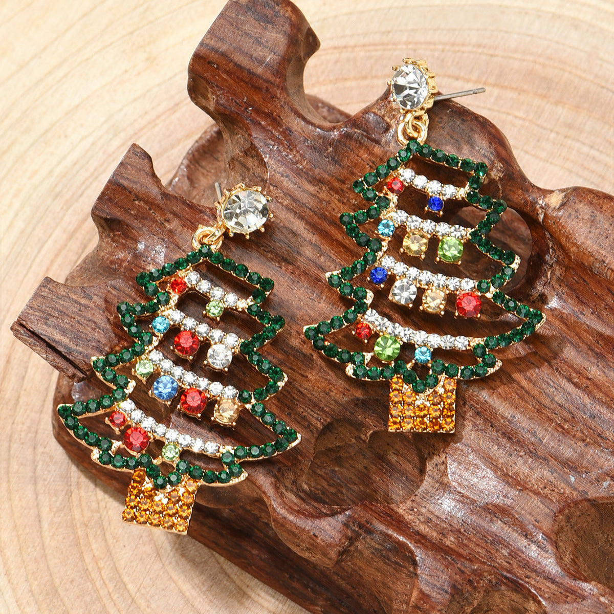 Green Cubic Zirconia & 18K Gold-Plated Openwork Tree Drop Earrings