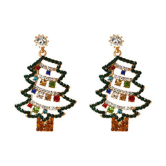 Green Cubic Zirconia & 18K Gold-Plated Openwork Tree Drop Earrings