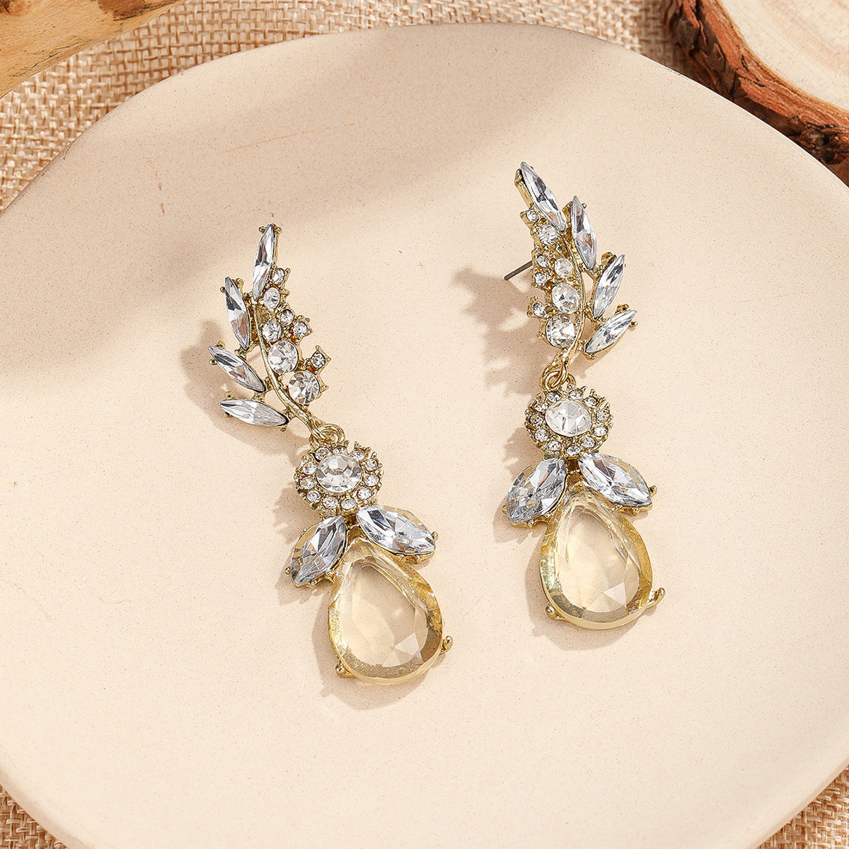 Crystal & Cubic Zirconia 18K Gold-Plated Botanical Drop Earrings