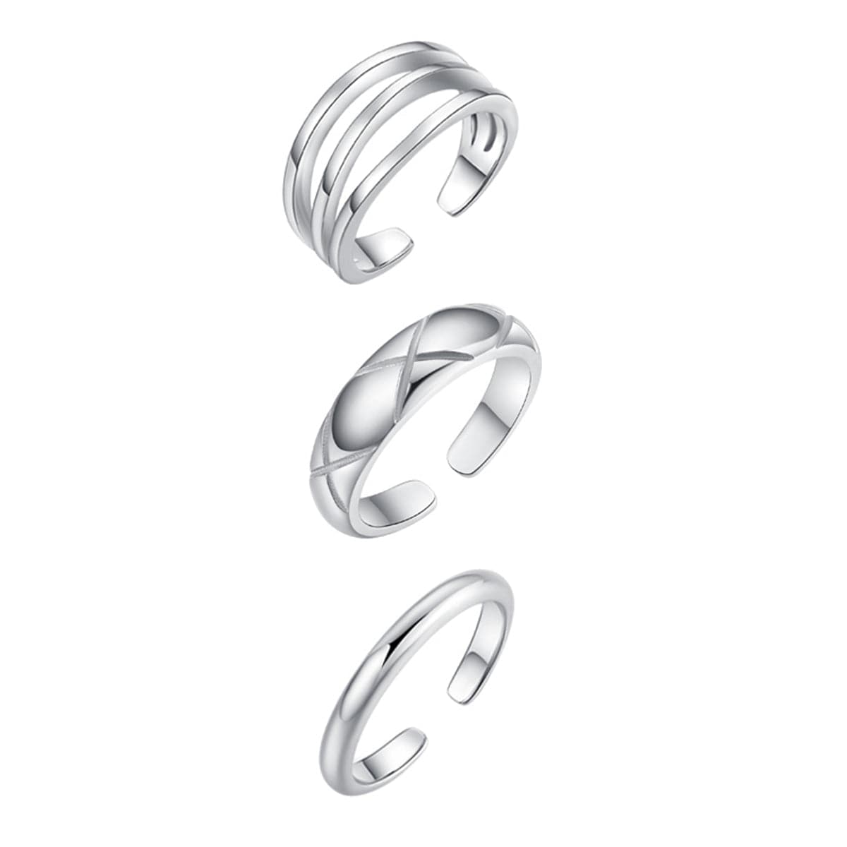 Silver-Plated Split-Shank Adjustable Toe Ring Set