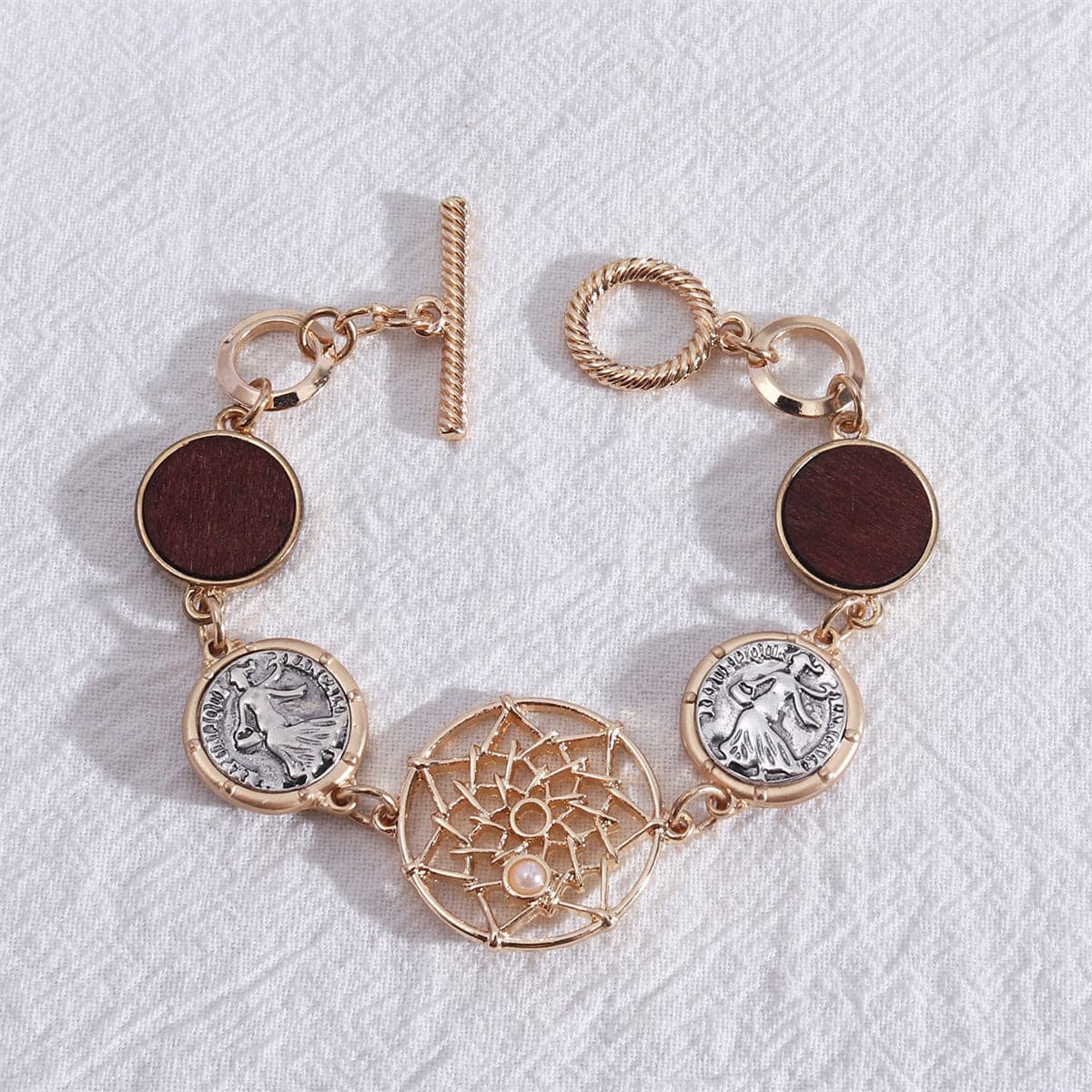 Two-Tone Coin Lotus Toggle Bracelet