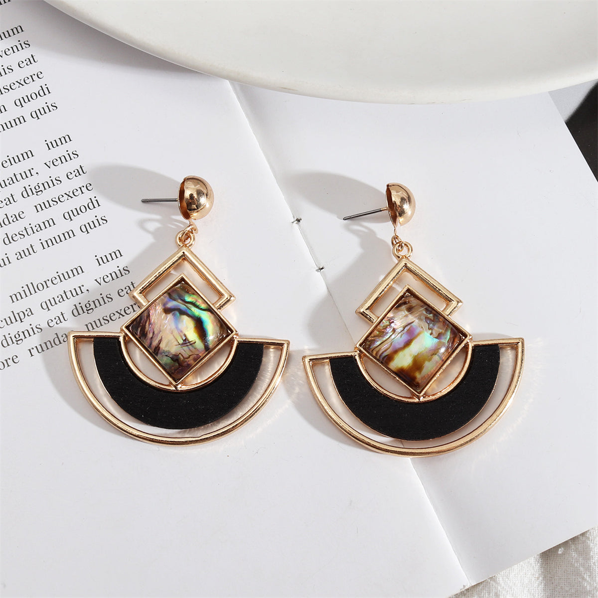 Abalone Shell & 18K Gold-Plated Square Fan Drop Earrings