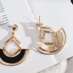 White Shell & Wood 18K Gold-Plated Rhombus Fan Drop Earrings