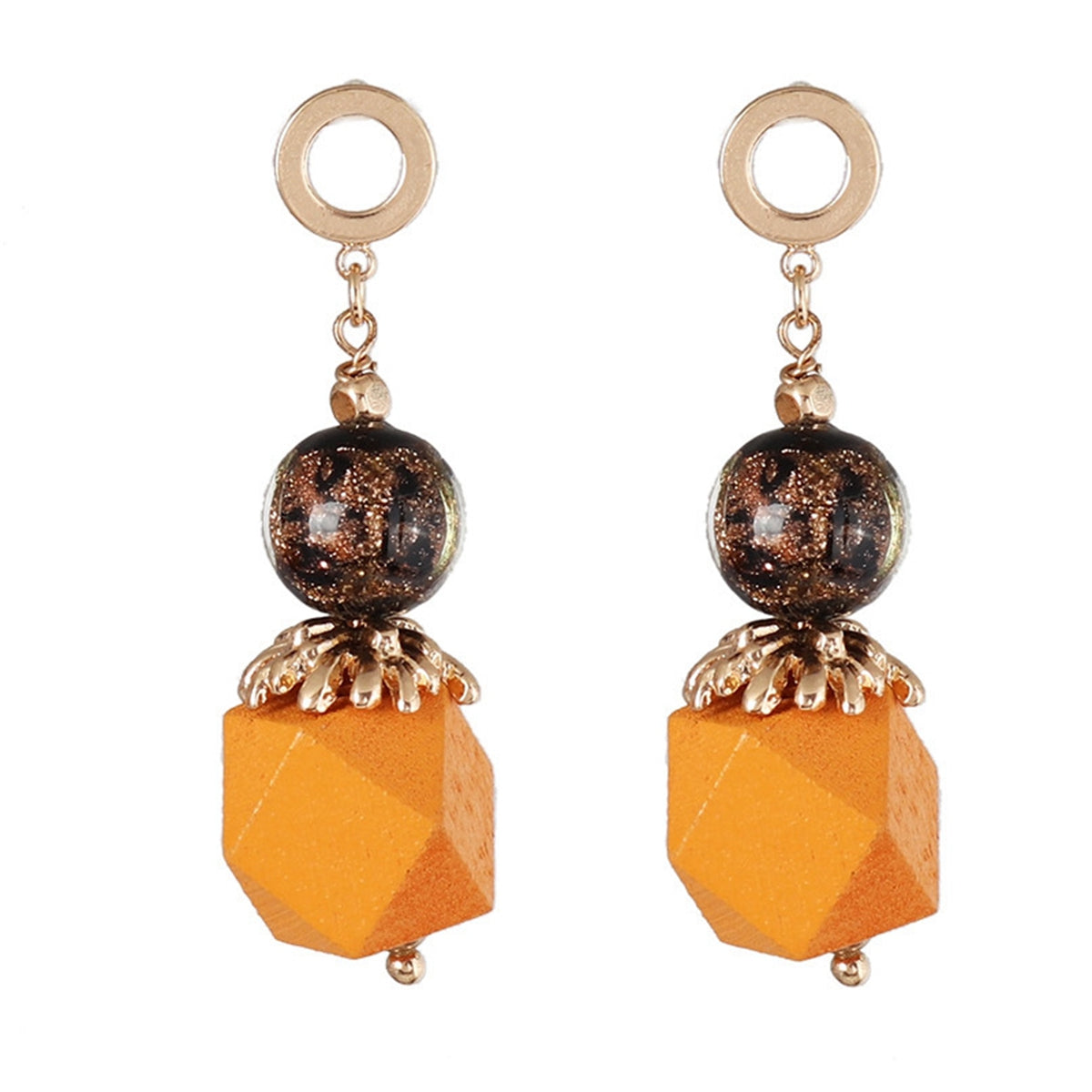 Yellow Wood & Quartz Geometric Drop Earrings