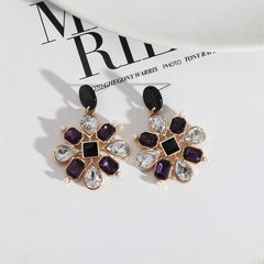 Purple Crystal & Acrylic Botanical Drop Earrings