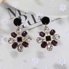 Purple Crystal & Acrylic Botanical Drop Earrings